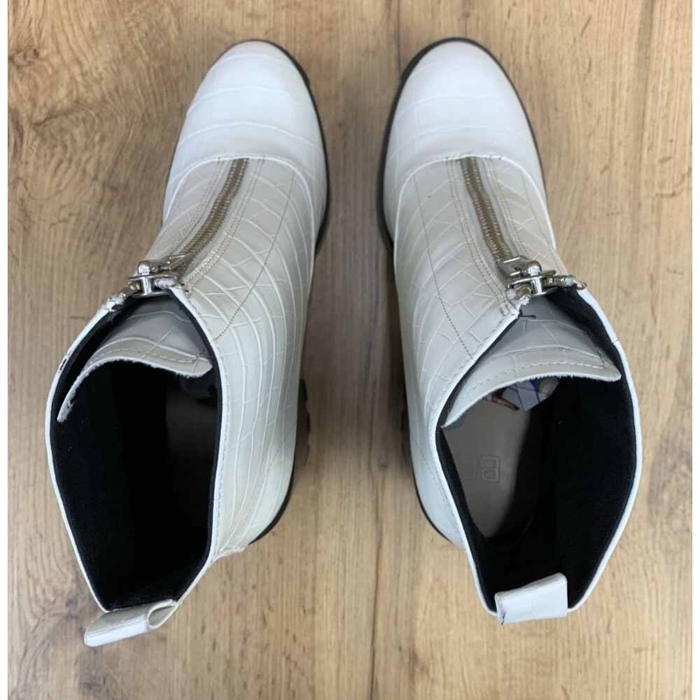 BP Marley White Platform Croc Print Ankle Boots Front Zip Block Heel Size 8.5 M - Picture 11 of 16